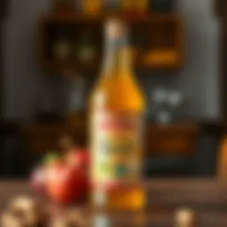 Bottle of apple cider vinegar on a wooden table