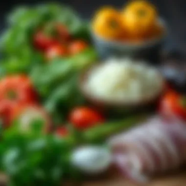 An array of fresh ingredients used in crafting Altın Sis Kebap, highlighting the quality and variety.