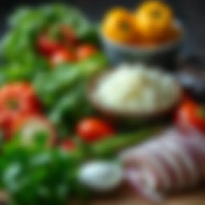 An array of fresh ingredients used in crafting Altın Sis Kebap, highlighting the quality and variety.