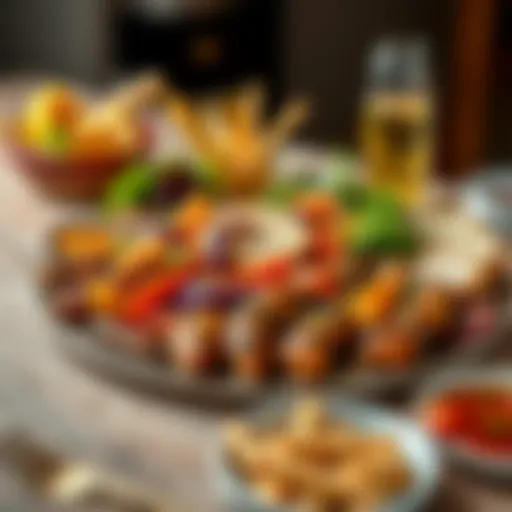 A beautifully arranged platter of Altın Sis Kebap showcasing its rich colors and textures.