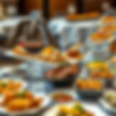 Elegant banquet arrangement showcasing appetizers and main courses
