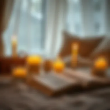 A cozy evening setup with candles and a book, creating a serene atmosphere for mothers.