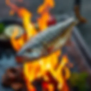 Grilling Barbun Fish Barbun fish being grilled over an open flame