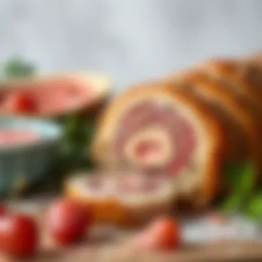 Intricate Details of Bayram Çöreği A close-up view of bayram çöreği sliced to show its rich filling and texture.