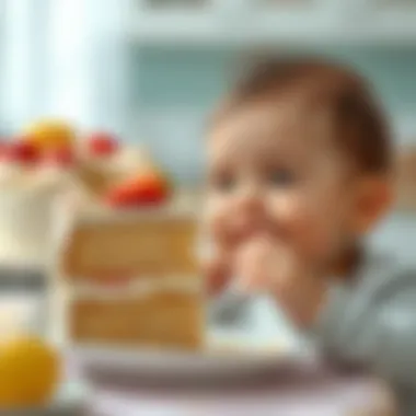 Happy baby enjoying a homemade cake slice