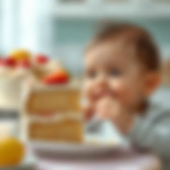 Happy baby enjoying a homemade cake slice