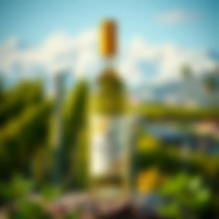 A stunning white wine bottle with a picturesque backdrop of nature