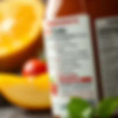 A close-up of a fruit juice label emphasizing natural ingredients and health benefits