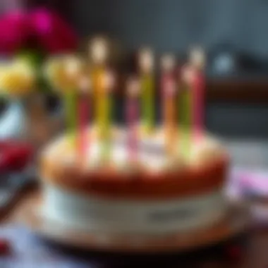 An artistic presentation of a birthday cake with candles