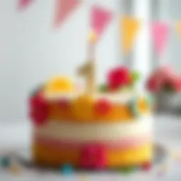 A beautifully decorated first birthday cake with vibrant colors