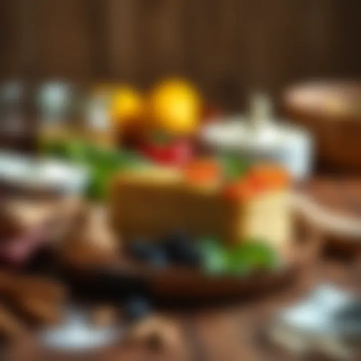 A close-up of cake ingredients arranged on a wooden table