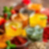 A vibrant display of iced tea powders in various flavors