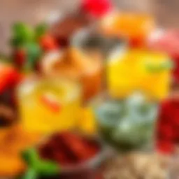A vibrant display of iced tea powders in various flavors