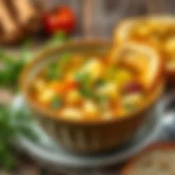 A vibrant bowl of cabbage soup garnished with fresh herbs