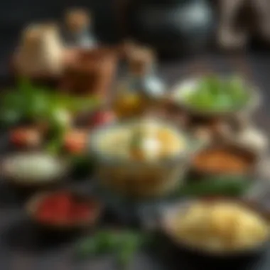 An array of traditional Turkish ingredients used in the preparation of Saray Sarması.