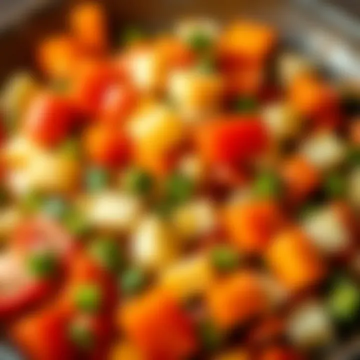 A close-up of chopped vegetables ready for soup