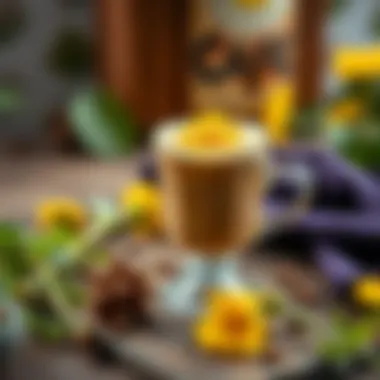 A serene moment of enjoying dandelion coffee in a tranquil setting