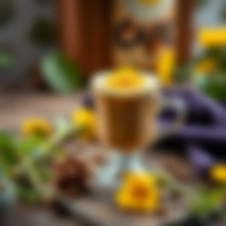 A serene moment of enjoying dandelion coffee in a tranquil setting