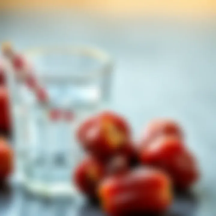 A close-up of dates and water, essential for breaking the fast