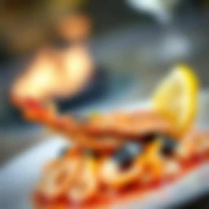 Close-up of a beautifully presented seafood dish.