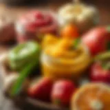 A colorful array of pureed fruits and vegetables for infants