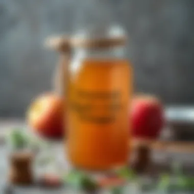 An aesthetically pleasing jar of homemade apple cider vinegar with herbs