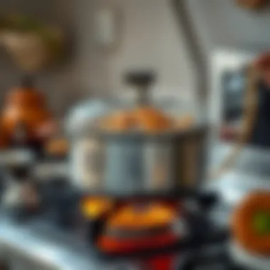 An Emsan duduklu tencere on a stove, radiating heat with delicious food inside.