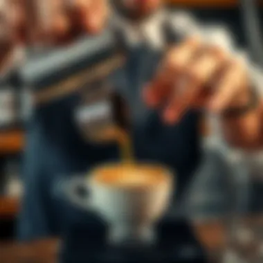 Craftsmanship in Coffee Preparation Artisan barista skillfully pouring a delicate latte