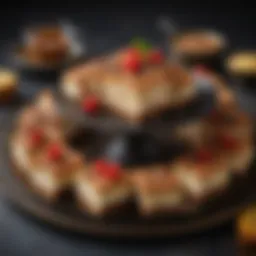 Decadent slices of Eti Browni Kek arranged elegantly on a platter