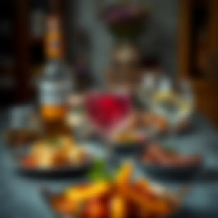 Artistic display of rakı paired with meze dishes