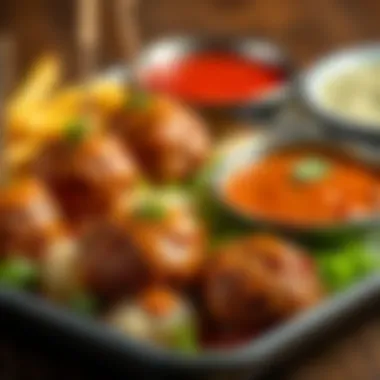 Close-up of Filizler Köftecisi's signature meatballs served with sauces