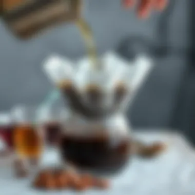 Pouring hot water over coffee grounds in a filter