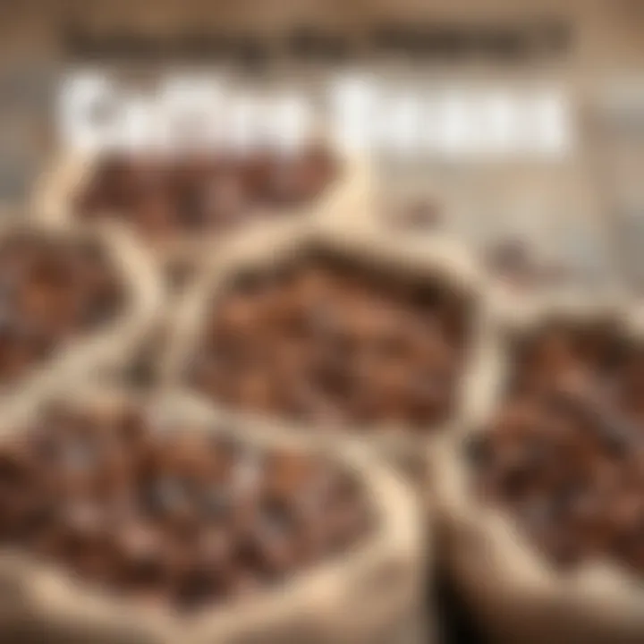 Variety of coffee beans in burlap sacks