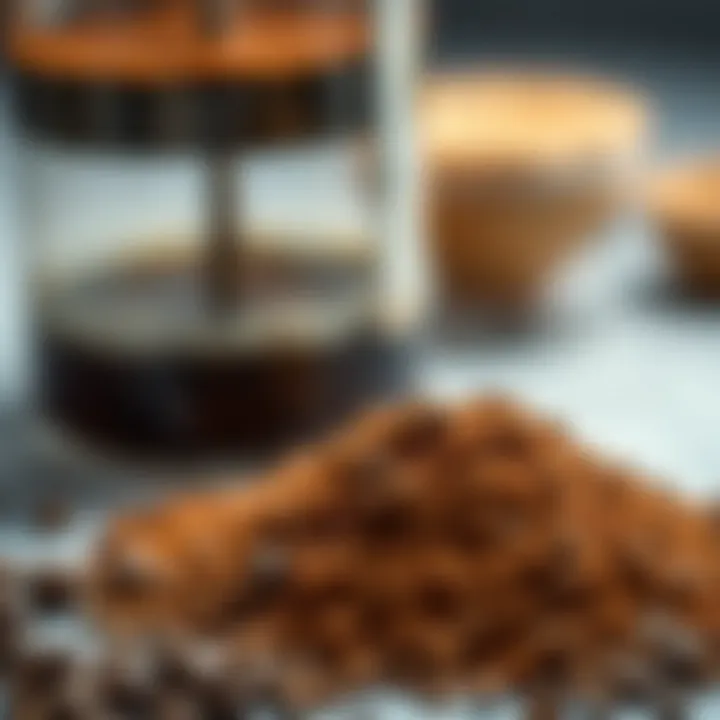 Close-up of freshly ground coffee for French press