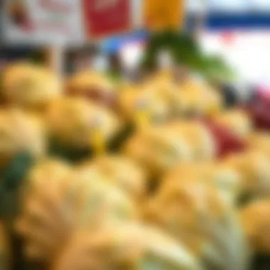 Fresh cabbage heads displayed at a market