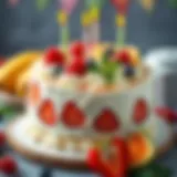 Delicious birthday cake decorated with fresh fruits