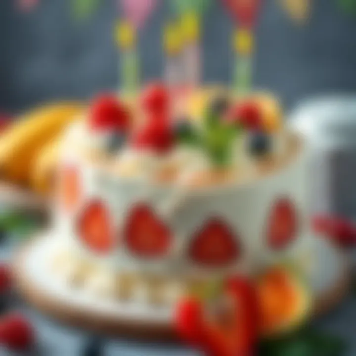 A Colorful Celebration with Fresh Fruits Delicious birthday cake decorated with fresh fruits