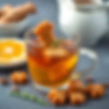 Ginger Candy Infusion in Herbal Tea Ginger candy used in herbal tea preparation