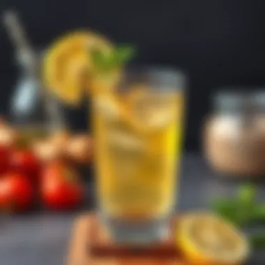 Revitalize with Ginger Shot A refreshing glass of ginger shot with a lemon wedge