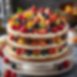 A beautifully layered gluten-free cake showcasing vibrant fruits and cream.