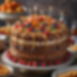 A traditional birthday cake showcasing intricate decorations inspired by cultural motifs.