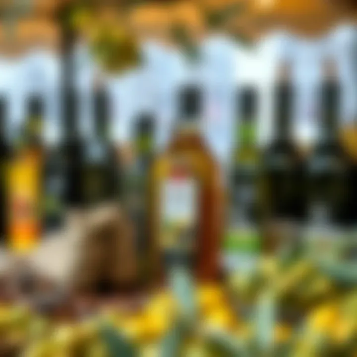 A market scene with various olive oils, representing consumer choices