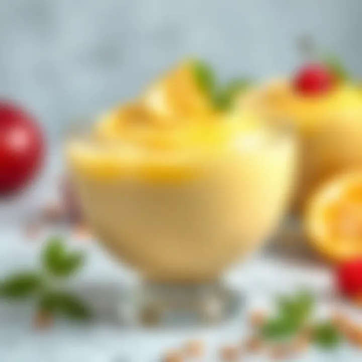 Exquisite Pastry Cream Presentation A rich and creamy ready-made pastry cream showcased in a beautiful glass bowl