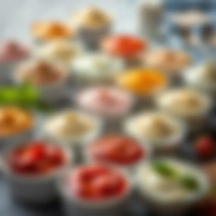 Diverse Flavors of Pastry Cream An array of different flavors of pastry cream arranged in small bowls