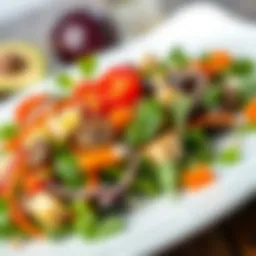 A vibrant salad with mixed greens and colorful vegetables