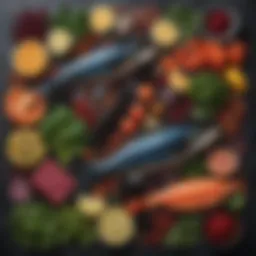 Vibrant display of iodine-rich foods including seaweed and fish.