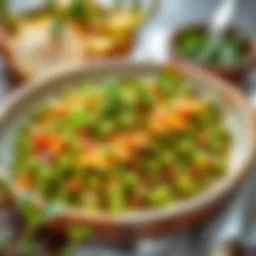 A vibrant dish showcasing green peas adorned with fresh herbs.