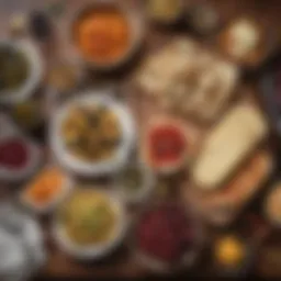 A traditional Turkish breakfast spread featuring olives, cheese, and fresh bread.