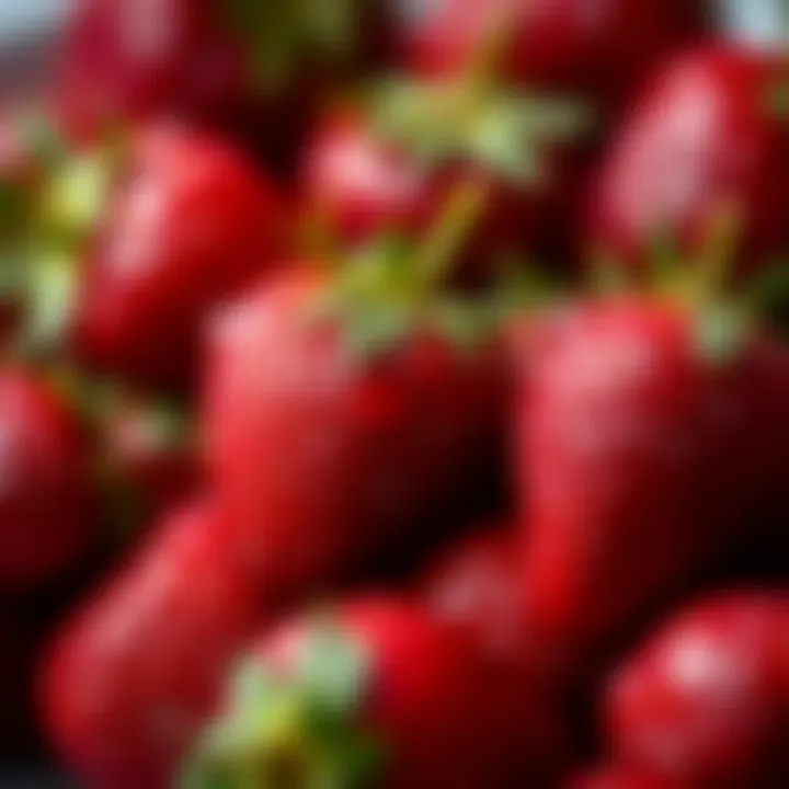 A close-up of strawberries with droplets of water emphasizing their juiciness