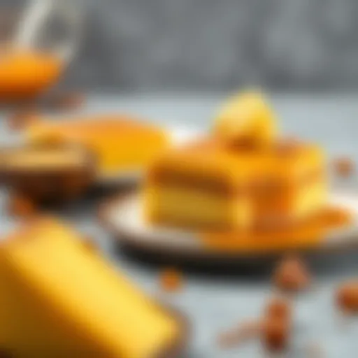 Luxurious caramel yellow dessert showcasing texture and flavor